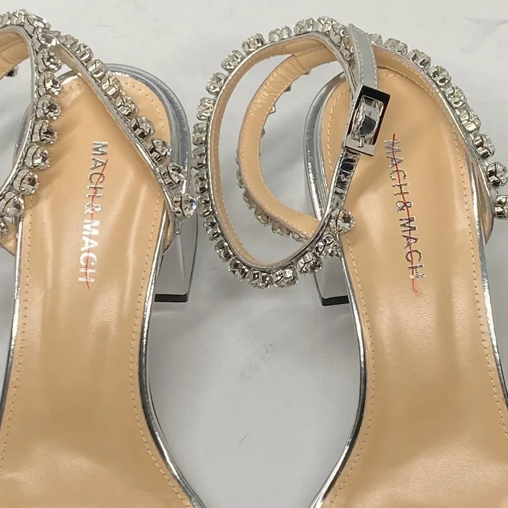 Mach & Mach Audrey Embellished Metallic Leather Ankle Sandals size 38